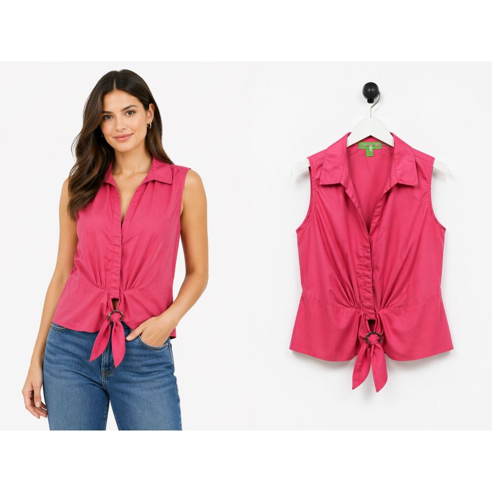 Island Republic Sleeveless Shirt Top Size Medium Pink Tie O Ring Front